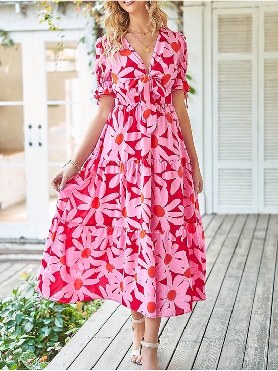 Amazon Dresses & Skirts - Pink Floral Tie-Front Maxi  Dress women’s large